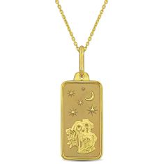 Yellow Gold Aquarius Zodiac Sign Pendant Necklace