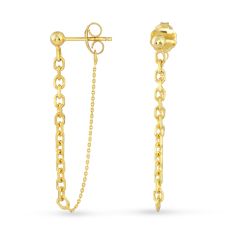 Yellow Gold Cable Chain Drop Earrings