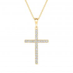 Yellow Gold Classic Diamond Cross Pendant Necklace 1/4ctw | REEDS Jewelers