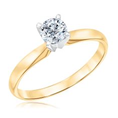 1 Carat Round Lab Grown Diamond Tension Set Solitaire Engagement Ring Yellow Gold Fascinating Diamonds