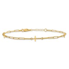 Yellow Gold Semi-Solid Cross and Paperclip Link Chain Anklet