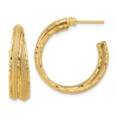 Yellow Gold Diamond-Cut and Textured Hoop Earrings