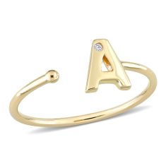 Yellow Gold Diamond Accent Initial A Open Ring