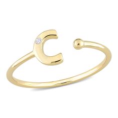 Yellow Gold Diamond Accent Initial C Open Ring