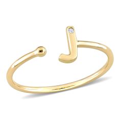 Yellow Gold Diamond Accent Initial J Open Ring