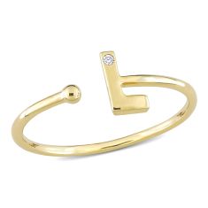 Yellow Gold Diamond Accent Initial L Open Ring