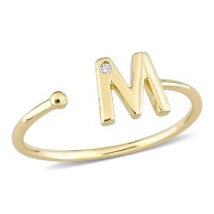 Yellow Gold Diamond Accent Initial M Open Ring