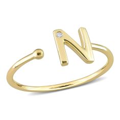 Yellow Gold Diamond Accent Initial N Open Ring