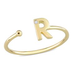 Yellow Gold Diamond Accent Initial R Open Ring