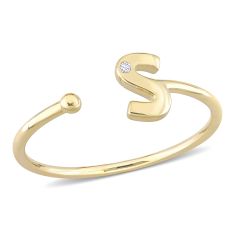 Yellow Gold Diamond Accent Initial S Open Ring