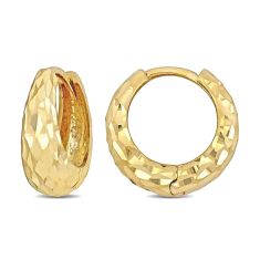 Yellow Gold Diamond Cut Huggie Hoop Earrings | 15.5mm