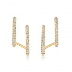 Yellow Gold Diamond Double Hoop Earrings 1/3ctw | REEDS Jewelers