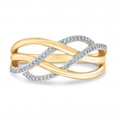 Yellow Gold Diamond Multi-Row Swirl Fashion Ring 1/10ctw