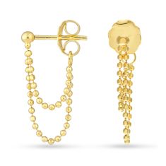 Yellow Gold Double Bead Chain Drop Earrings