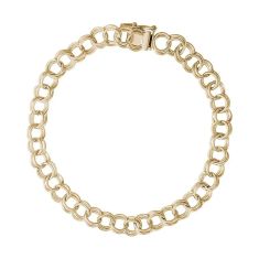 14k Yellow Gold Double Link Curb Classic Charm Bracelet