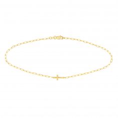 Yellow Gold East to West Hammered Cross Anklet