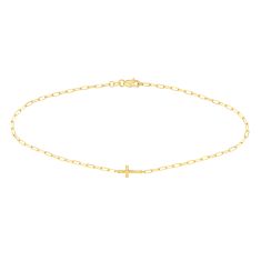 Yellow Gold East to West Hammered Cross Anklet