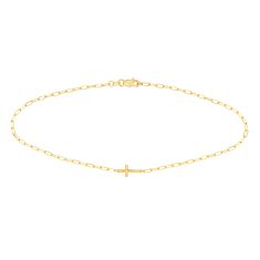 Yellow Gold East to West Hammered Cross Anklet