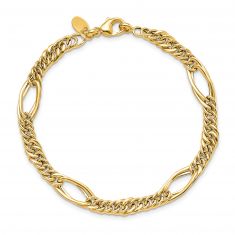Yellow Gold Fancy Station Link Chain Bracelet | 7mm | 7.5 Inches