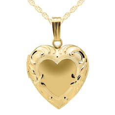 Yellow Gold Floral Embossed Heart Locket Necklace