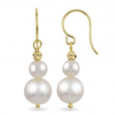 Yellow Gold Freshwater Cultured Pearl and Brilliance Bead Drop Earrings