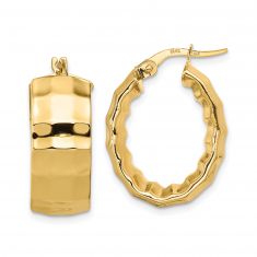 Yellow Gold Hammered Hollow Wide Hoop Earrings