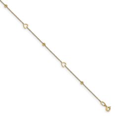 Yellow Gold Heart and Bead Stations Anklet