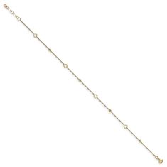 Yellow Gold Heart and Bead Stations Anklet