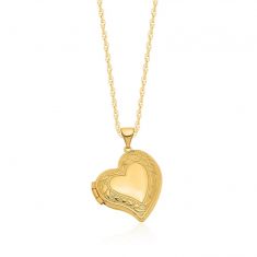 Yellow Gold Heart Floral Design Locket Necklace