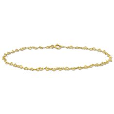Yellow Gold Heart Link Anklet | 2mm | 9 Inches