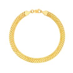 Yellow Gold Hollow Curb Bismarck Bracelet - 7.5 Inches