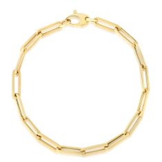 Yellow Gold Hollow Paperclip Link Chain 4.2mm Bracelet - 7.5 Inches