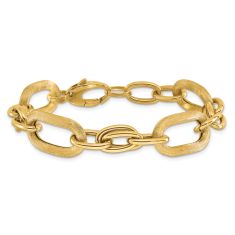 Yellow Gold Hollow Polished and Satin Link Chain Bracelet | 13.3mm | 7.5 Inches