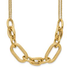 Yellow Gold Hollow Polished and Satin Link Two-Strand Necklace