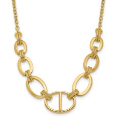 Yellow Gold Hollow Polished and Textured Fancy Link Necklace | 18 Inches