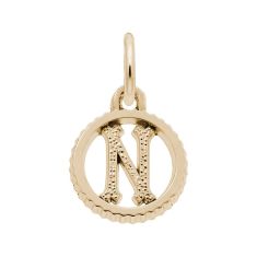 Yellow Gold Initial N Small Open Disc Flat Charm