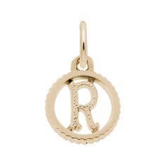 Yellow Gold Initial R Small Open Disc Flat Charm