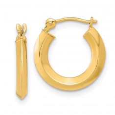 Yellow Gold Knife Edge Hoop Earrings, 15mm