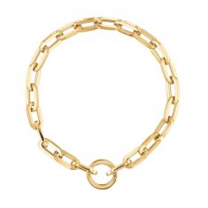 Yellow Gold Hollow Large Paperclip Charm Clasp Bracelet