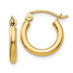 Yellow Gold Lightweight Tube Hoop Earrings, 13x2mm