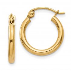 Yellow Gold Lightweight Tube Hoop Earrings, 15x2mm