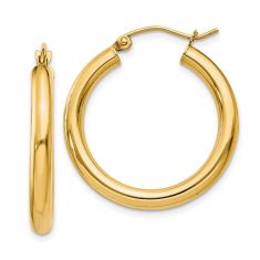 Yellow Gold Lightweight Tube Hoop Earrings, 25x3mm