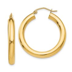 Yellow Gold Lightweight Tube Hoop Earrings, 30x4mm
