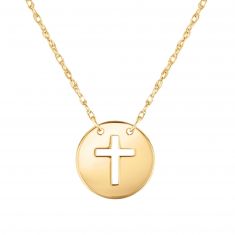 Yellow Gold Mini Disc Cross Necklace