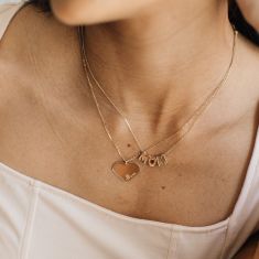 Yellow Gold Mom Heart Pendant Necklace