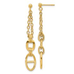 Yellow Gold Oval Link and Chain Drop Earrings