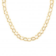 Yellow Gold Oval Mesh and Polished Link Chain Necklace 11mm - 18 Inches