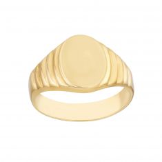 Yellow Gold Oval Step Pattern Signet Ring