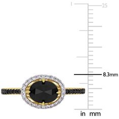 Yellow Gold Oval Treated Black Diamond and Diamond Halo Engagement Ring 1 1/5ctw