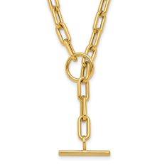 Yellow Gold Semi-Solid Paperclip Link Lariat Chain Necklace | 4.5mm | 18 Inches